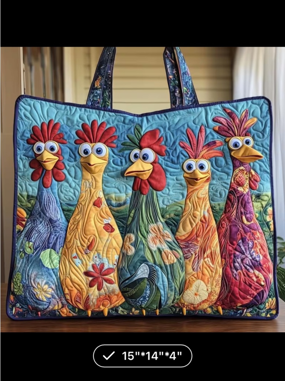 NBA Colorful Rooster Quilted Tote Bag - Blue, Yellow, Green, Red, Purple